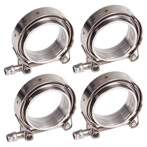 4X 2.5" inch V-Band Flange&Clamp Kit For Turbo Exhaust pipes Stainless Steel