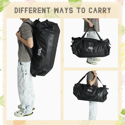 Waterproof 80L Dry Bag Duffel Travel Heavy Duty Ski Boot Bag w/ Strap & Handle