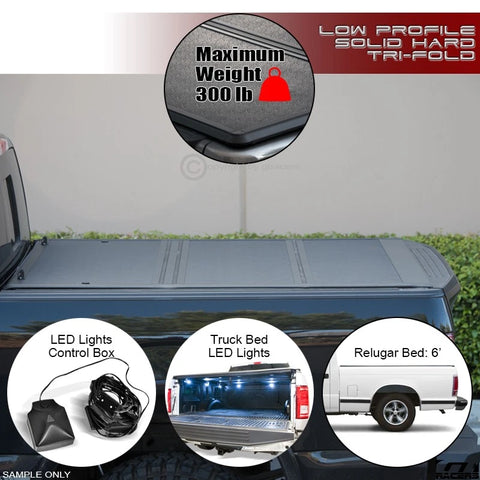 1982-1993 Chevy S10/GMC S15 6 Ft Low Profile Hard Tri Fold Tonneau Cover+LED