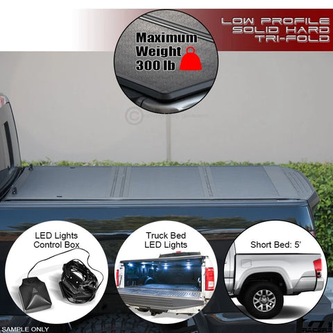 2016-2023 Toyota Tacoma 5 Ft Bed Low Profile Hard Tri Fold Tonneau Cover+LED