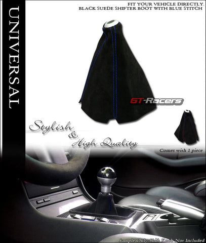 Universal Black Suede Blue Stitch Shifter Shift Gear Boot Cover Manual/Auto G02