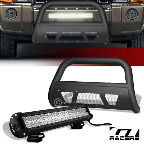 Matte Blk Studded Mesh Bull Bar+120W CREE LED Light 2005-2007 Grand Cherokee