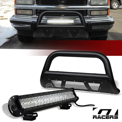 1988-2000 Chevy C10 C/K Textured Black Studded Mesh Bull Bar+120W LED Light