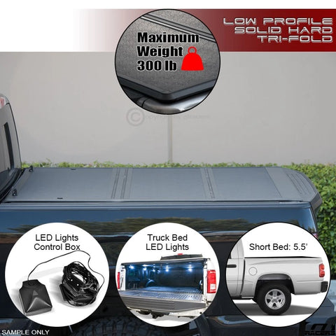 2000-2004 Dodge Dakota 5.5' Bed Low Profile Hard Tri Fold Tonneau Cover+LED