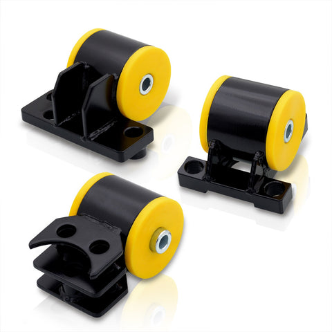 Honda Civic 1992-1995 / Del Sol 1993-1997 / Acura Integra 1994-2001 D to B Series Conversion Engine Motor Mount Black with Yellow Polyurethane Bushings (3-Bolt Driver Side Mount Only)