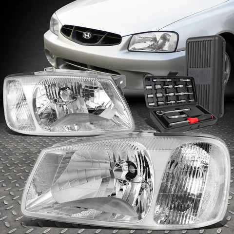 00-02 Accent Chrome Housing Clear Corner Headlight Lamps Left Right+Tool Set Speed Daddy