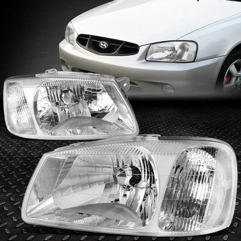 00-02 Accent Chrome Housing Clear Corner Headlight Replacement Head Lamps Speed Daddy