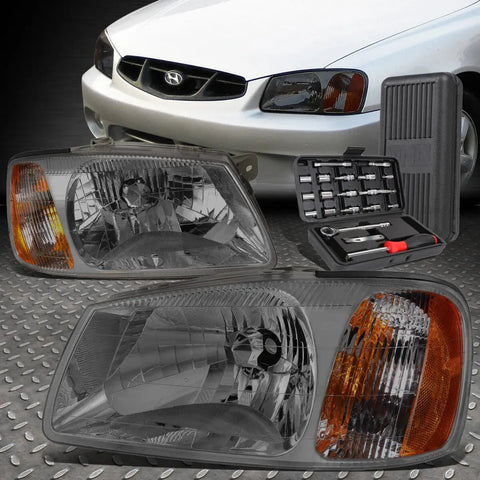 00-02 Accent Smoked Housing Amber Corner Headlight Lamps Left Right+Tool Set Speed Daddy