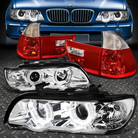 00-03 Bmw X5 Chrome Housing Dual 3D Led U-Halo Projector Headlight+Tail Lamp Speed Daddy