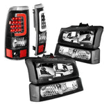 03-07 Chevy Silverado Black Headlight+Clear Bumper+3D Led Bar Tail Lamp Set DNA MOTORING