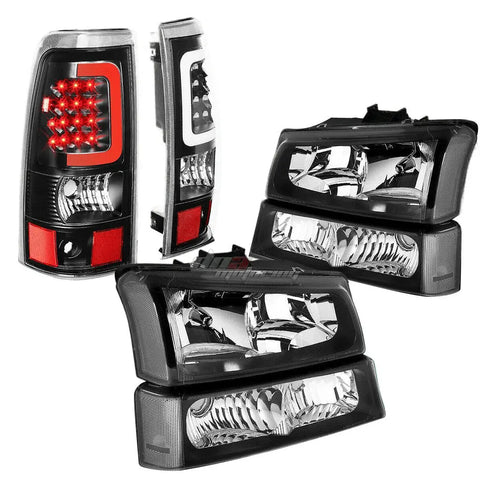03-07 Chevy Silverado Black Headlight+Clear Bumper+3D Led Bar Tail Lamp Set DNA MOTORING