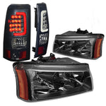 03-07 Silverado Black Crystal Headlight+Chrome Smoked 3D Led Bar Tail Lamp DNA MOTORING