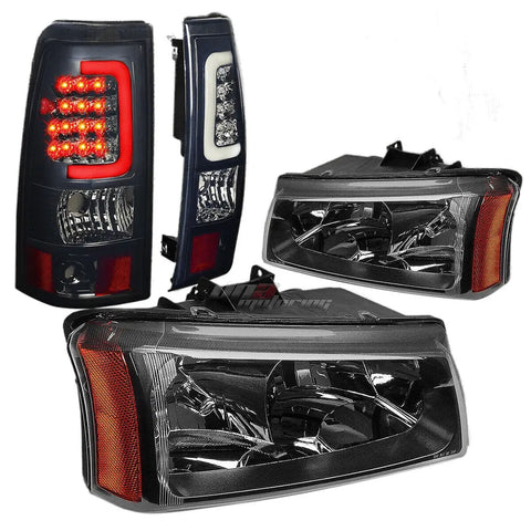 03-07 Silverado Black Crystal Headlight+Chrome Smoked 3D Led Bar Tail Lamp DNA MOTORING