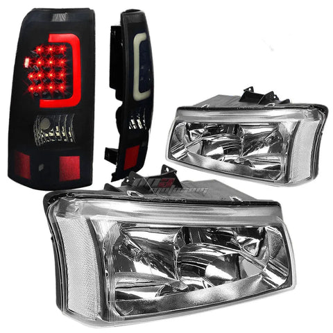 03-07 Silverado Chrome+Clear Corner Headlight+Black Smoked 3D Led Tail Lamp DNA MOTORING