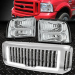 05-07 Ford F250-F550 Chrome/Clear Headlights+Led Drl Vertical Front Grille Speed Daddy