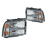 05-07 Superduty Chrome Housing Led Drl Clear Headlight Amber Signal Lamp Kit DNA MOTORING