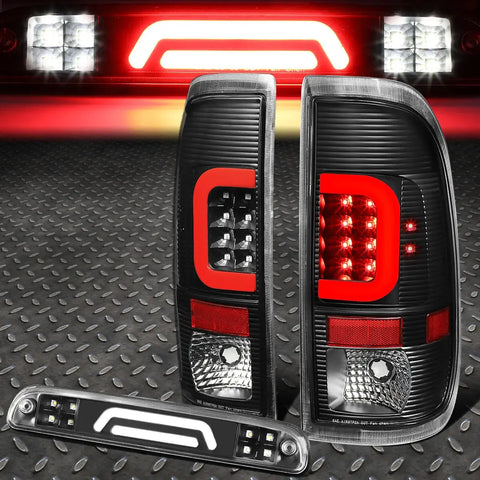 08-16 Ford Super Duty Red Led C-Bar Tail+3D Third Brake/Cargo Light Black Speed Daddy