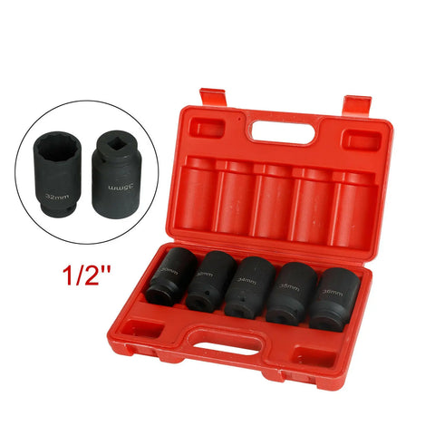1/2'' Drive 12 Point Deep Spindle Axle Nut Socket Set 30, 32, 34,35,36 Mm 5Pc BLACKHORSERACING