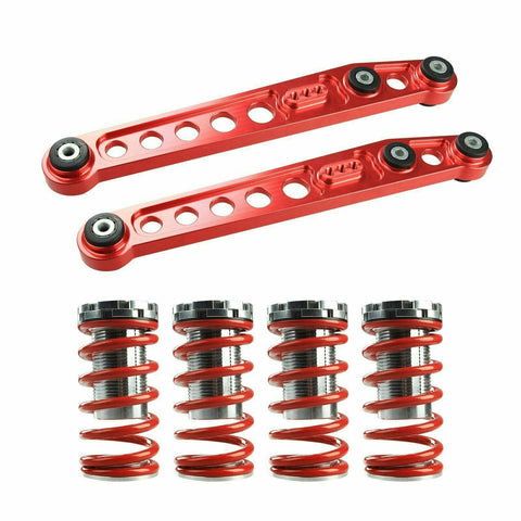 1-4" Coilover Lowering Spring + Rear Lower Control Arms EK For 1996-00 Honda Red SILICONEHOSEHOME