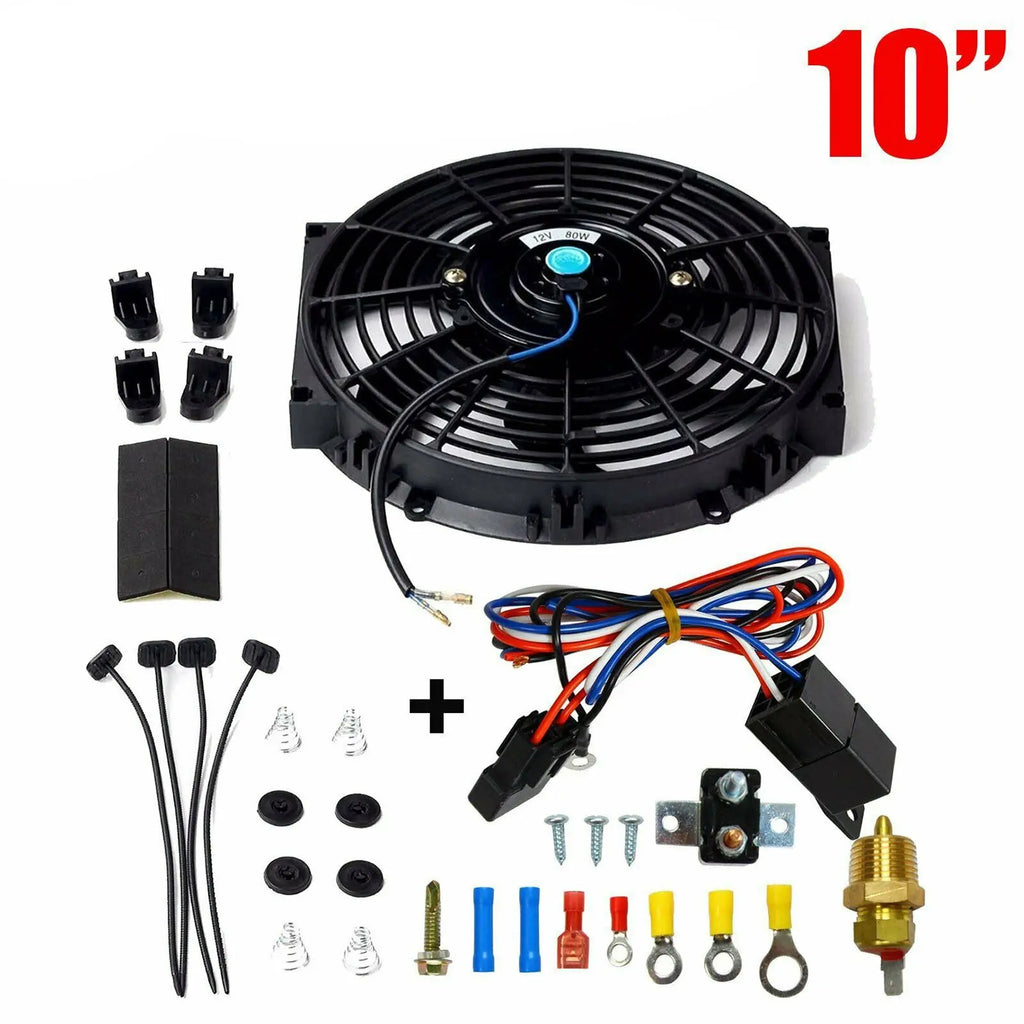 10'' Bk Electric Radiator Cooling Fan + Thermostat Relay & Mounting Ki