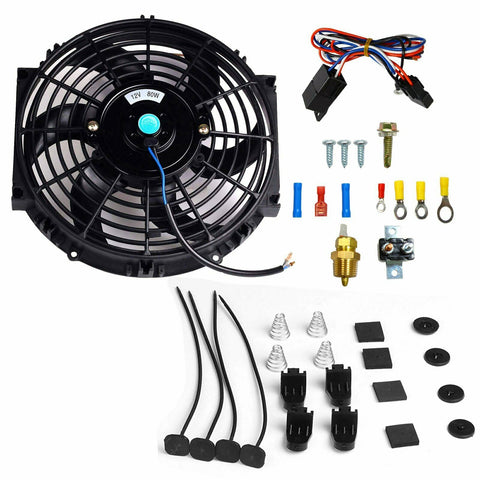 10'' Electric Radiator Cooling Fan 3/8" Probe Ground Thermostat Switch Kit BK SILICONEHOSEHOME