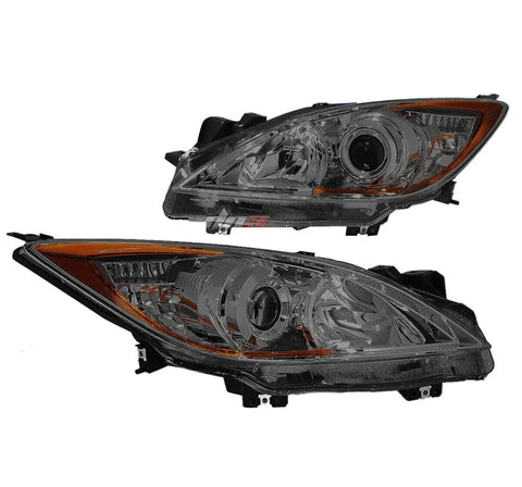 10-13 Mazda 3 Smoked Housing Amber Side Projector Headlight Oe Replacement DNA MOTORING