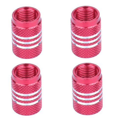 (4) Red Aluminum Wheel Air Valve Cover Car/Truck/Bicycle With Chrome Stripe ECCPP