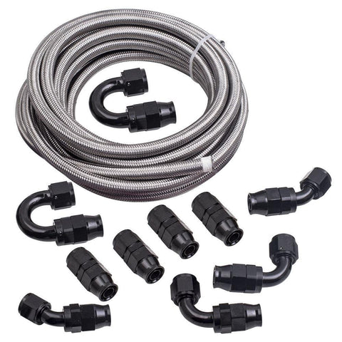 '-10AN AN10 Ethanol E85 Stainless Steel PTFE Fuel Line 20FT Fitting Hose MaxSpeedingRods