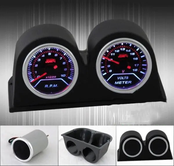 10K Rpm Tachometer + Volts Meter Voltage Gauge + Smoked Display Pod Ho