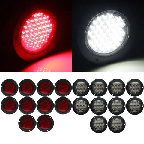 10x 5.6"40 led RED +10x white light 3 holes round tail turn trailer light 12v ECCPP
