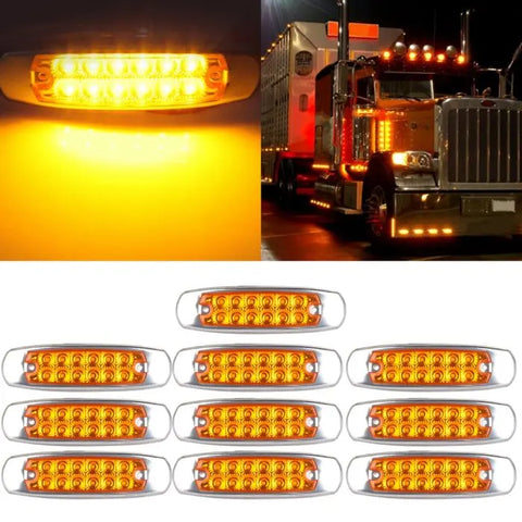 10x6.5" Led Cab/Side Turn Signal Marker Lights 12LED Yellow Stainless Rim Sealed ECCPP