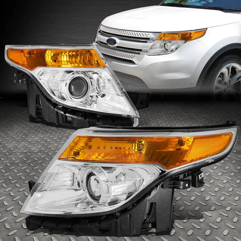 11-15 Ford Explorer Chrome Housing Amber Corner Projector Headlight Headlamp Speed Daddy