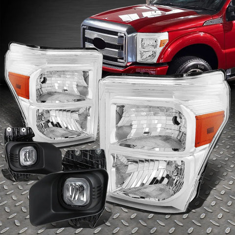 11-16 Ford F250-F550 Chrome/Amber Headlights+Crystal Fog Lamps+Bezel+Switch Speed Daddy