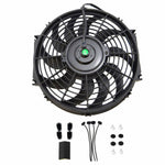 12'' inch Black Slim Fan Push Pull Electric Radiator Cooling 12V Universal Kit SILICONEHOSEHOME