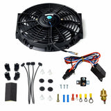 12"ELECTRIC RADIATOR FAN HIGH 800 CFM THERMOSTAT WIRING SWITCH RELAY KIT BLACK F1 Racing