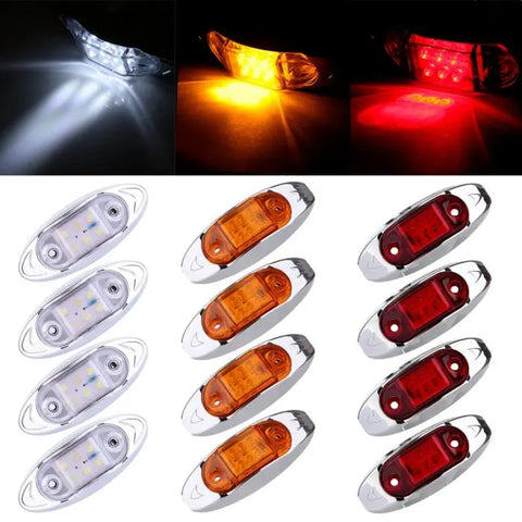 12XWhite Red Amber Clearance Side Marker Trailer Light Van Fish Shape 4'' 6LED ECCPP