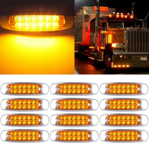 12x6.5" Led Cab/Side Turn Signal Marker Lights 12LED Yellow Stainless Rim Sealed ECCPP
