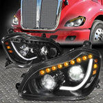 13-21 Kenworth T680 Full Led Drl Sequential Signal Headlight Lamps Black Speed Daddy