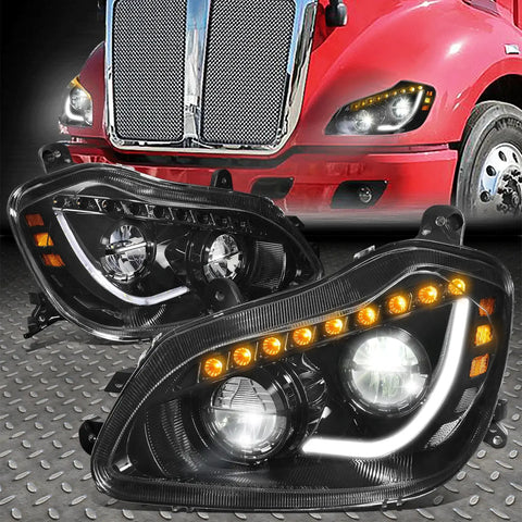 13-21 Kenworth T680 Full Led Drl Sequential Signal Headlight Lamps Black Speed Daddy
