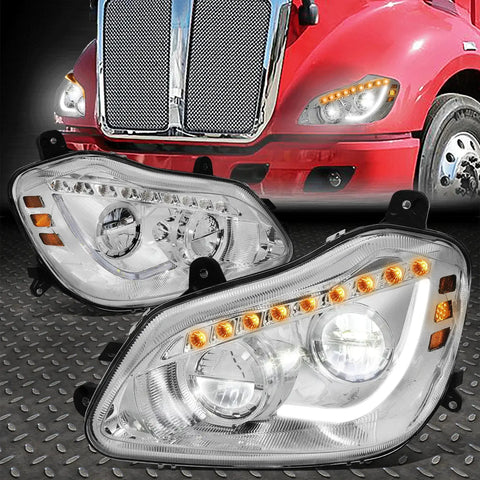 13-21 Kenworth T680 Full Led Drl Sequential Signal Headlight Lamps Chrome Speed Daddy