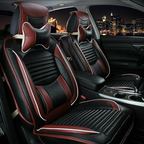13Pcs 5-Seats PU Leather Seat Cover Car SUV Full Front+Rear Cushions Set Black SILICONEHOSEHOME