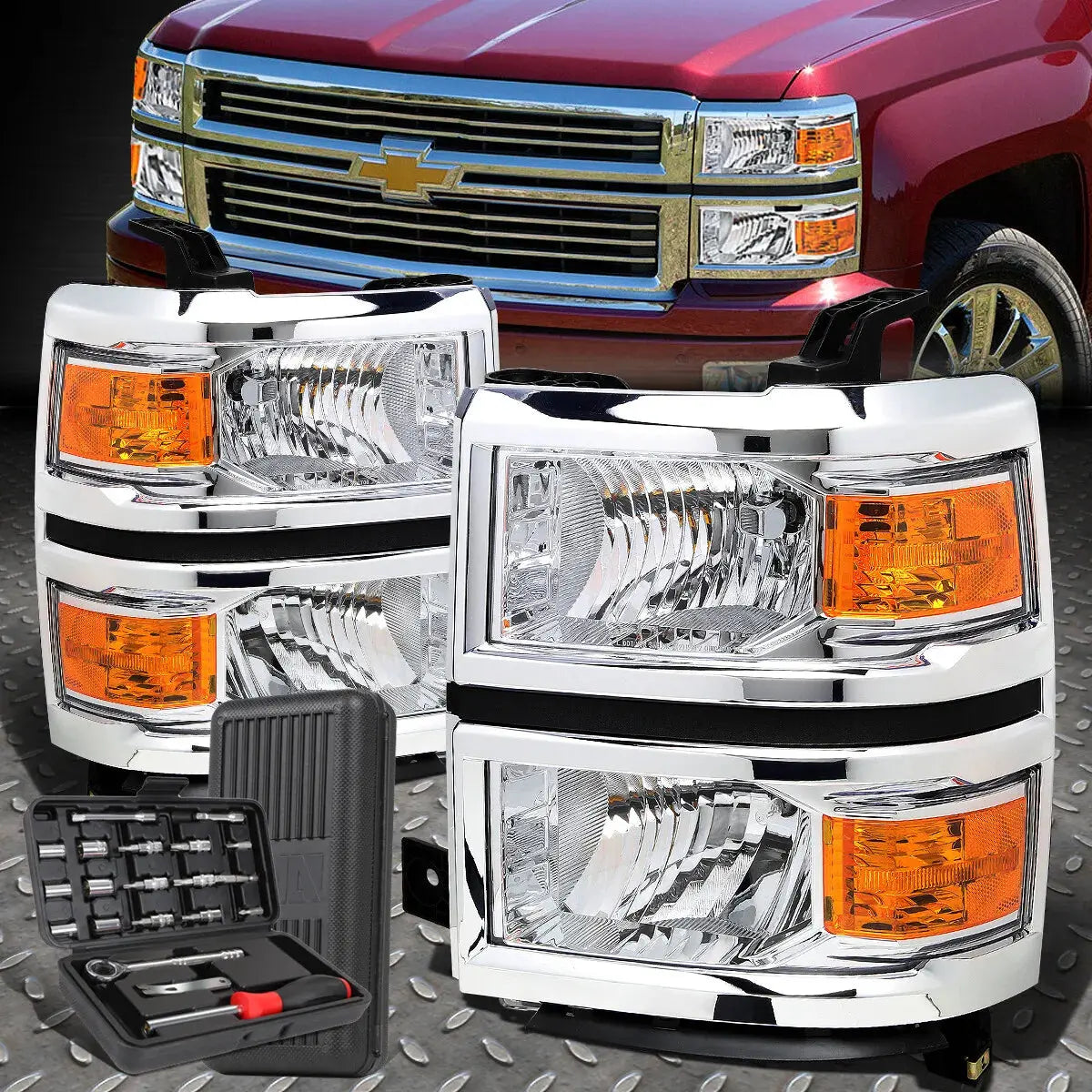 1415 Chevy Silverado 1500 Chrome Housing Amber Corner Headlights+Tool