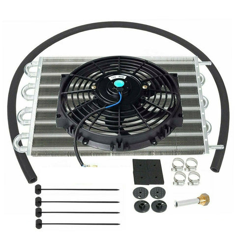 15-1/2" Transmission Oil Cooler Aluminum w/10" Cooler Radiator Fan Kit Universal SILICONEHOSEHOME