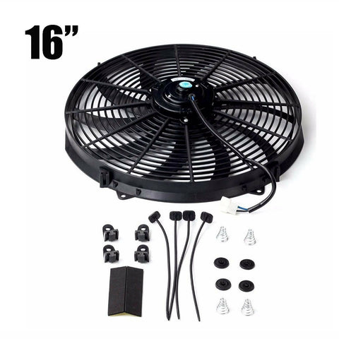 16'' Slim Fan Push Pull Electric Radiator Cooling 12V Mount Universal Kit BK New SILICONEHOSEHOME