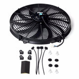 16" inch Universal Slim Fan Push Pull Electric Radiator Cooling 12V Mount Kit F1 Racing