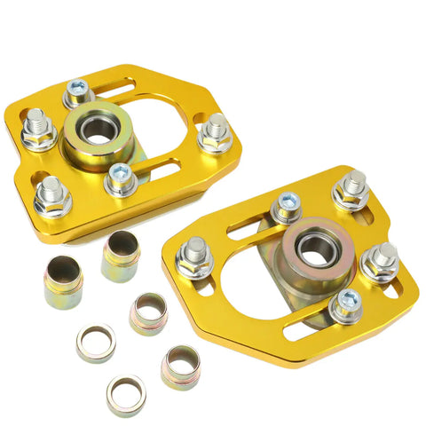 1990-1993 Ford Mustang Front Aluminum Adjustable Camber/Caster Plates Gold DNA MOTORING