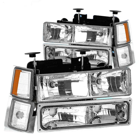 1994-1999 Chevy C10 C/K Pickup Chrome Housing Headlight+Amber Signal Lamps DNA MOTORING
