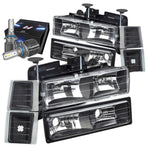 1994-1999 Chevy C10 C/K Pickup Truck Headlights W/Led Kit+Cool Fan Black DNA MOTORING