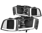 1994-2002 Dodge Ram Pair Black Housing Clear Side Led Drl Headlight/Lamps DNA MOTORING