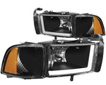 1994-2002 Dodge Ram Truck Black Housing Amber Side Led Drl Headlights/Lamps DNA MOTORING